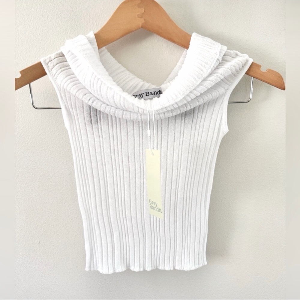 Grey bandit ribbed knit cowl kneck sleeveless top